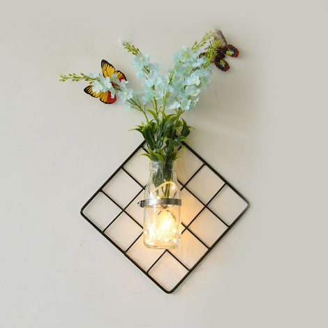 Colorful Flower Wall String Lights in Glass Jars - Modern Twinkle Lights for Cafe or Tea Shop