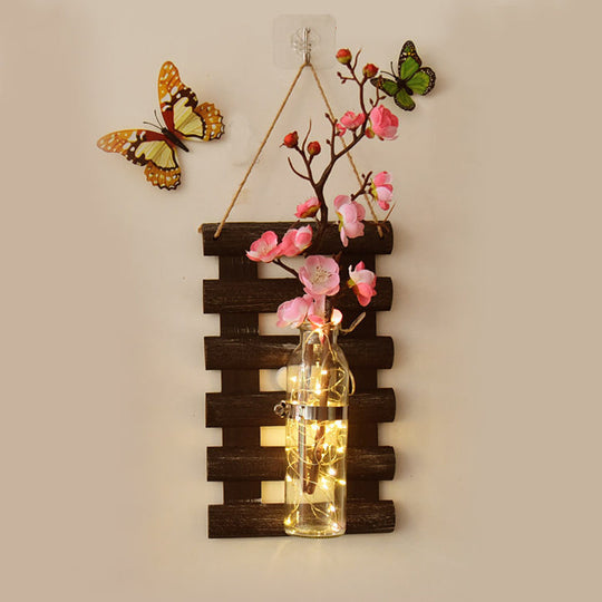 Floral Wall Light Asian Style: Clear Glass Shade String Lights with Pink/Red Flower Decor