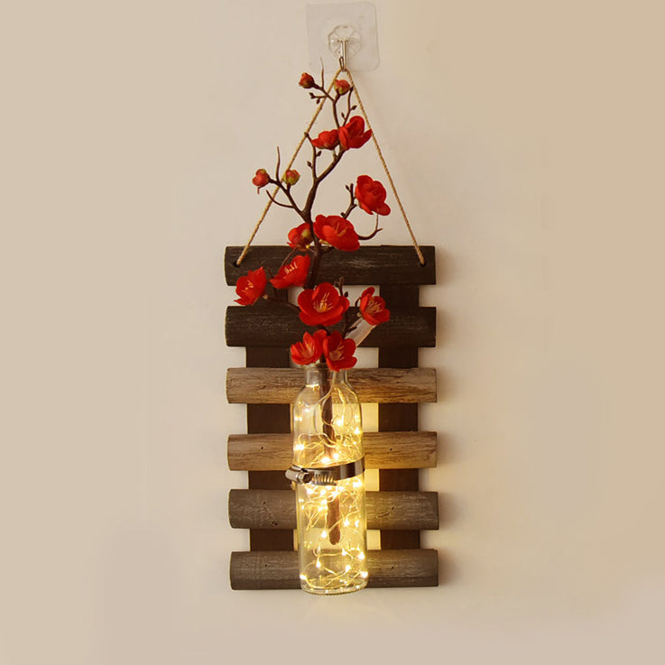 Floral Wall Light Asian Style: Clear Glass Shade String Lights with Pink/Red Flower Decor
