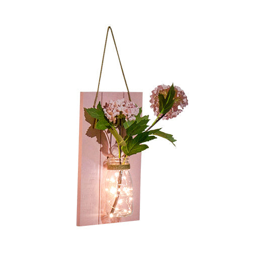 Cafe Rustic Floral Wall String Lights with Clear Glass Shades and Pink Backplate for Twinkling Ambience