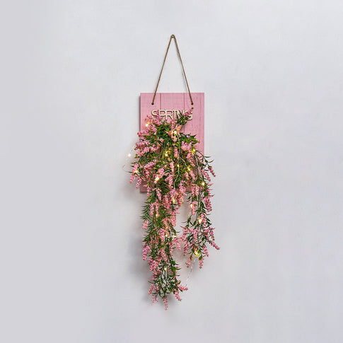 Cafe Rustic Floral Wall String Lights with Clear Glass Shades and Pink Backplate for Twinkling Ambience
