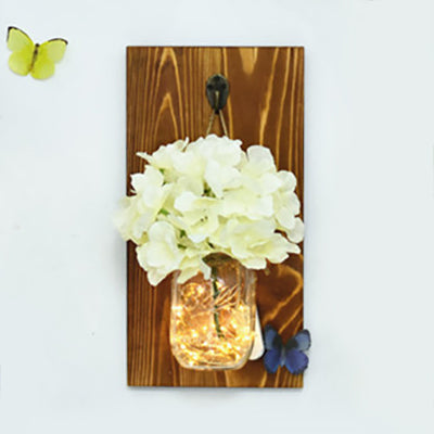 Contemporary Flower Wall Sconce with Glass Jar Shade and String Lights for Cafe and Restaurant - Blue/Pink/White