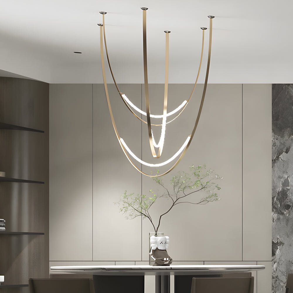 1/3 Leather Belts LED Pendant Light – Modern Staircase Chandelier
