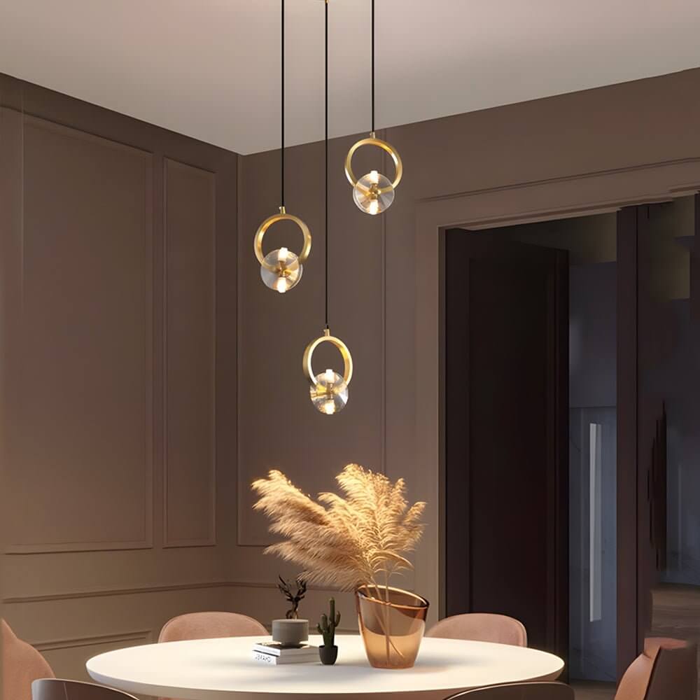 1 or 3 Light Round Copper Crystal LED Pendant Light