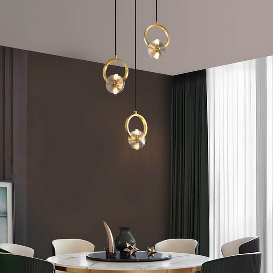 1 or 3 Light Round Copper Crystal LED Pendant Light
