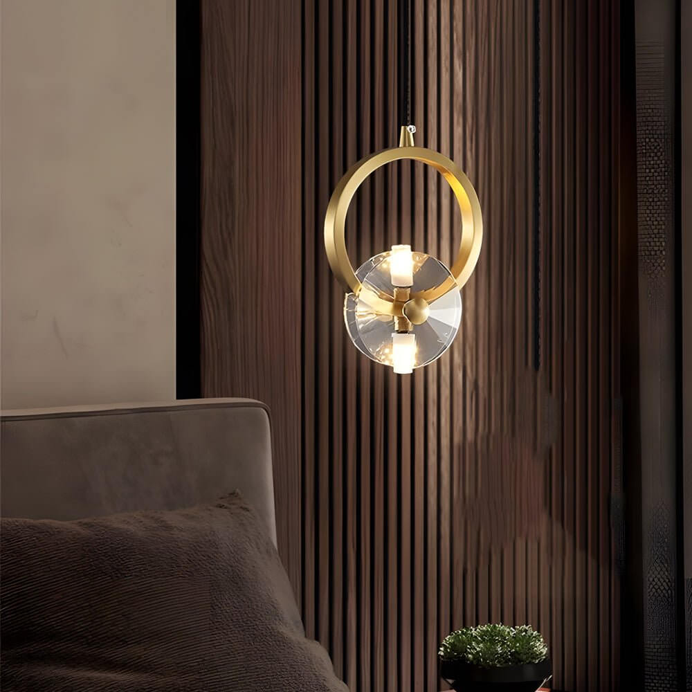 1 or 3 Light Round Copper Crystal LED Pendant Light