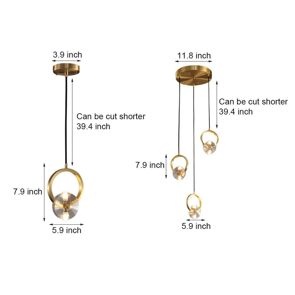 1 or 3 Light Round Copper Crystal LED Pendant Light