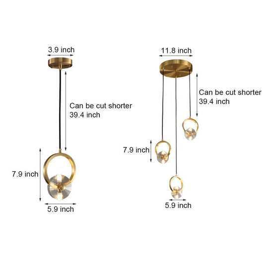 1 or 3 Light Round Copper Crystal LED Pendant Light
