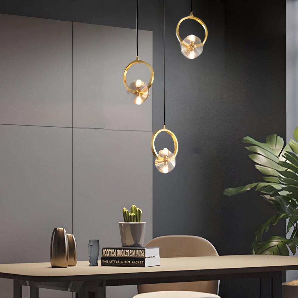 1 or 3 Light Round Copper Crystal LED Pendant Light