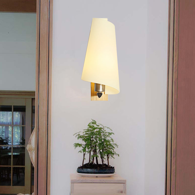 Japanese Style White Wall Lamp - Kids Bedroom Coolie Shade Sconce Light in Milk Glass