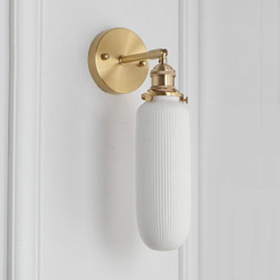 Modern Porcelain Wall Lamp with Brass Socket - White, 1 Light, 5/6/8.5 Inch Width - Ideal for Dining Room & Foyer