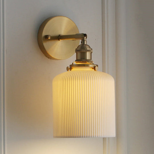 Modern Porcelain Wall Lamp with Brass Socket - White, 1 Light, 5/6/8.5 Inch Width - Ideal for Dining Room & Foyer