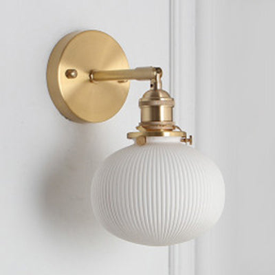 Modern Porcelain Wall Lamp with Brass Socket - White, 1 Light, 5/6/8.5 Inch Width - Ideal for Dining Room & Foyer