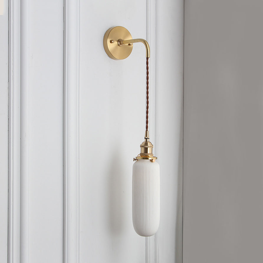 Modern Porcelain Wall Lamp with Brass Socket - White, 1 Light, 5/6/8.5 Inch Width - Ideal for Dining Room & Foyer
