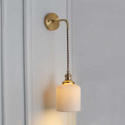 Modern Porcelain Wall Lamp with Brass Socket - White, 1 Light, 5/6/8.5 Inch Width - Ideal for Dining Room & Foyer