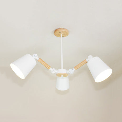 Kids Bedroom Chandelier - Adjustable Arm Wood Pendant Light with Modern Tapered Shade