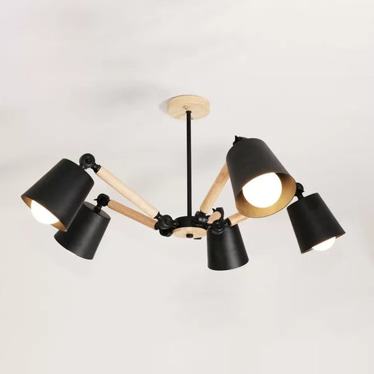 Kids Bedroom Chandelier - Adjustable Arm Wood Pendant Light with Modern Tapered Shade