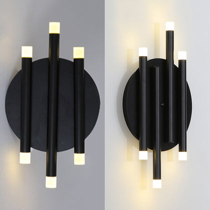 Modern Black Wall Light with Round Backplate - 6-Light Metal Wall Lamp for Hallway and Bedside