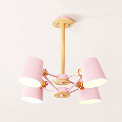 Kids' Wood Chandelier: Macaron Style Hanging Fixture for Bedroom with Rod and Tapered Shade
