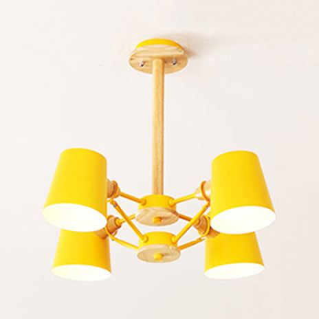 Kids' Wood Chandelier: Macaron Style Hanging Fixture for Bedroom with Rod and Tapered Shade