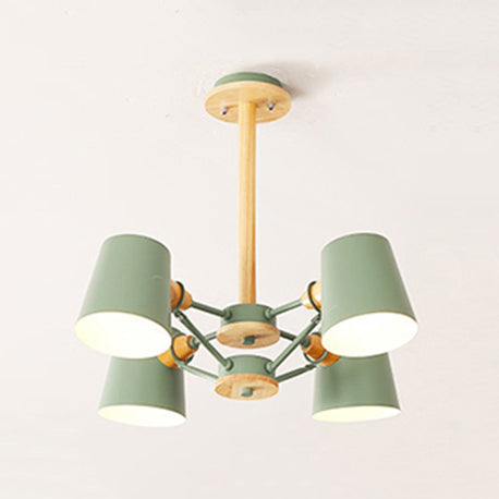 Kids' Wood Chandelier: Macaron Style Hanging Fixture for Bedroom with Rod and Tapered Shade