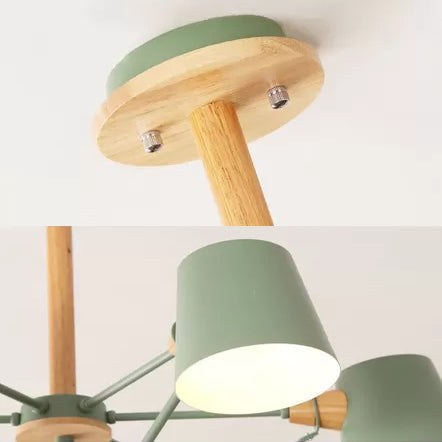 Kids' Wood Chandelier: Macaron Style Hanging Fixture for Bedroom with Rod and Tapered Shade
