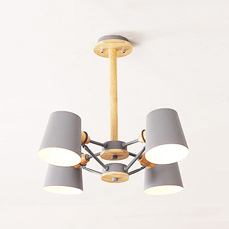 Kids' Wood Chandelier: Macaron Style Hanging Fixture for Bedroom with Rod and Tapered Shade