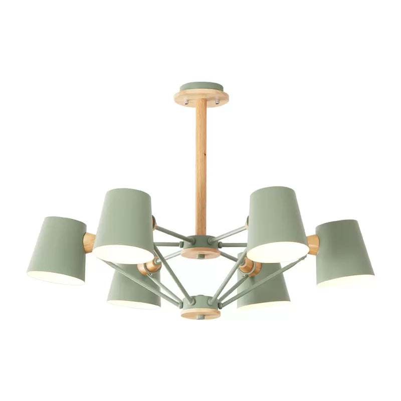 Kids' Wood Chandelier: Macaron Style Hanging Fixture for Bedroom with Rod and Tapered Shade