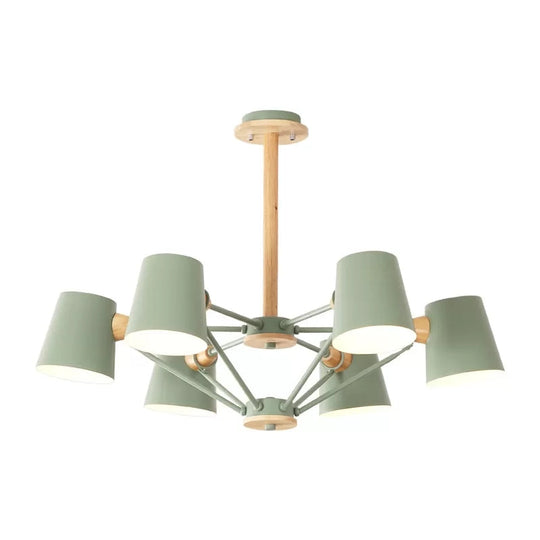 Kids' Wood Chandelier: Macaron Style Hanging Fixture for Bedroom with Rod and Tapered Shade