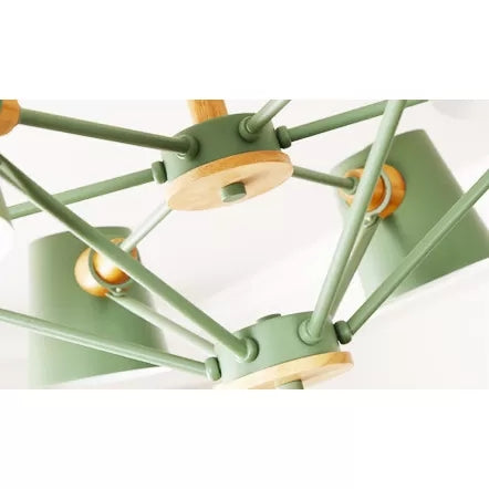 Kids' Wood Chandelier: Macaron Style Hanging Fixture for Bedroom with Rod and Tapered Shade