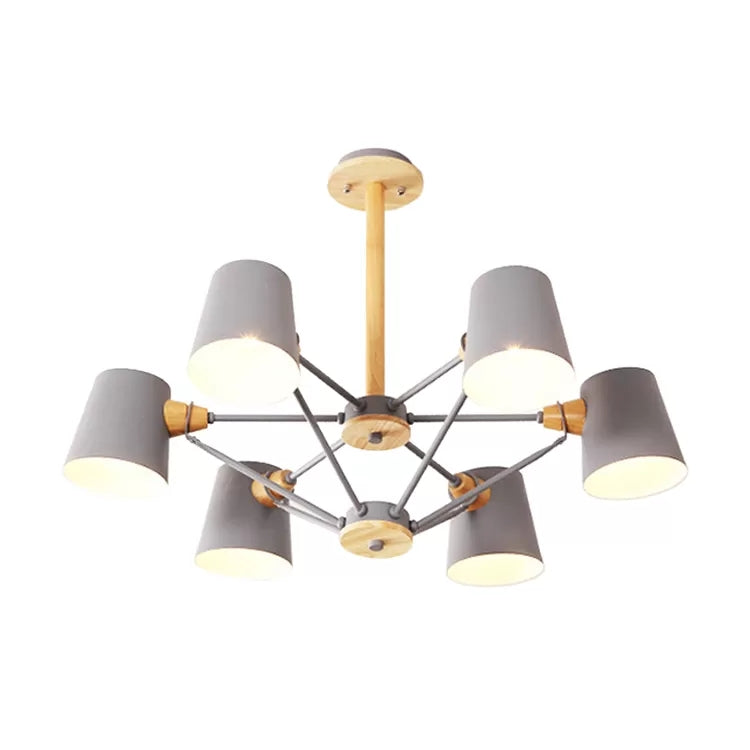 Kids' Wood Chandelier: Macaron Style Hanging Fixture for Bedroom with Rod and Tapered Shade