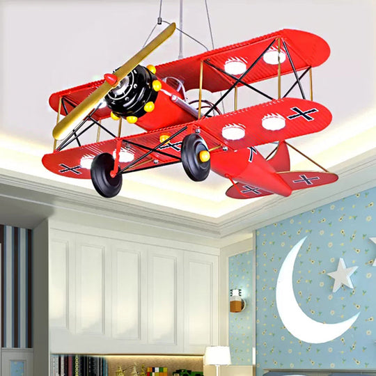 Modern 8-Light Biplane Chandelier for Boys Room - Large Hanging Light Fixture with Milk Glass Shade, L:25in W:27.5in H:8in