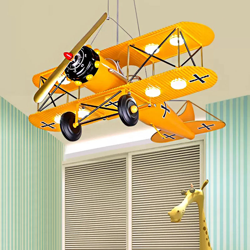 Modern 8-Light Biplane Chandelier for Boys Room - Large Hanging Light Fixture with Milk Glass Shade, L:25in W:27.5in H:8in