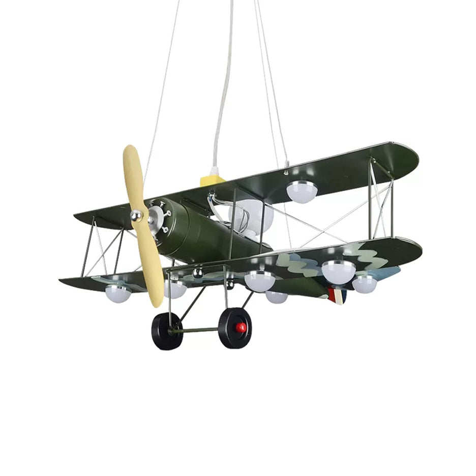 Modern 8-Light Biplane Chandelier for Boys Room - Large Hanging Light Fixture with Milk Glass Shade, L:25in W:27.5in H:8in