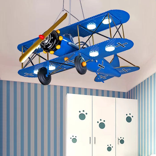 Modern 8-Light Biplane Chandelier for Boys Room - Large Hanging Light Fixture with Milk Glass Shade, L:25in W:27.5in H:8in