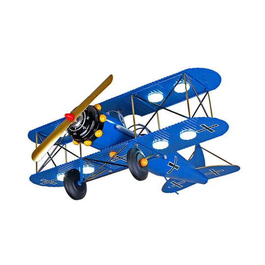 Modern 8-Light Biplane Chandelier for Boys Room - Large Hanging Light Fixture with Milk Glass Shade, L:25in W:27.5in H:8in