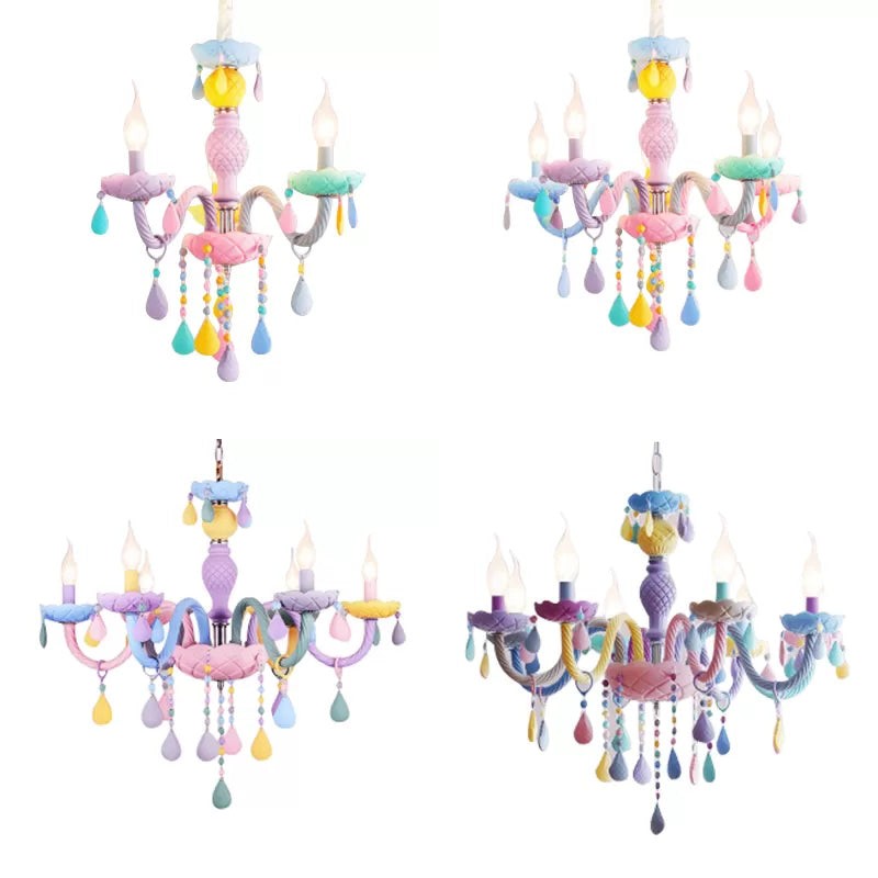 Girls Room Chandelier Lamp: Multicolor Pendant Lighting with Adjustable Chain and Candle, Perfect for Kids!