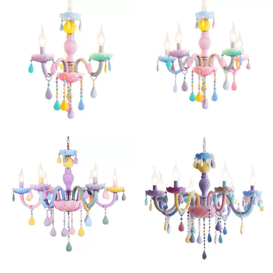 Girls Room Chandelier Lamp: Multicolor Pendant Lighting with Adjustable Chain and Candle, Perfect for Kids!