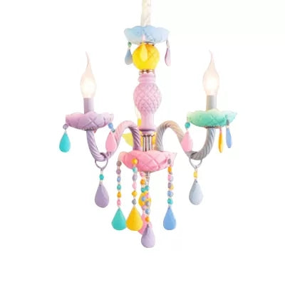 Girls Room Chandelier Lamp: Multicolor Pendant Lighting with Adjustable Chain and Candle, Perfect for Kids!