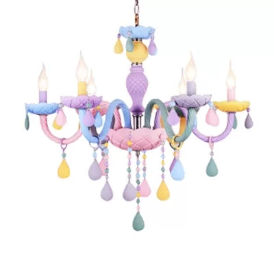 Girls Room Chandelier Lamp: Multicolor Pendant Lighting with Adjustable Chain and Candle, Perfect for Kids!