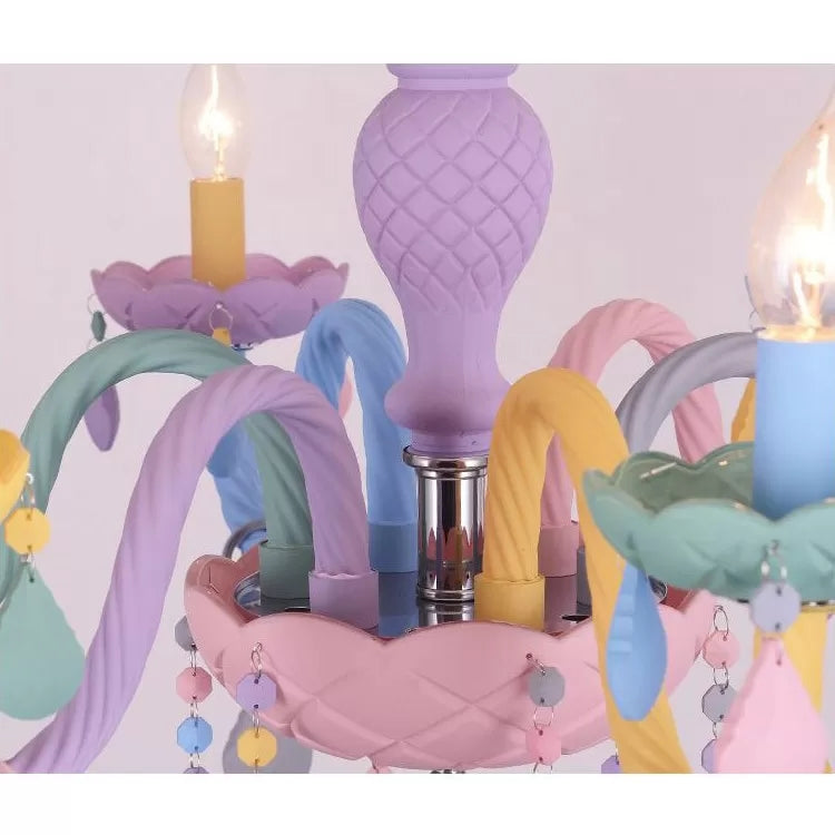 Girls Room Chandelier Lamp: Multicolor Pendant Lighting with Adjustable Chain and Candle, Perfect for Kids!