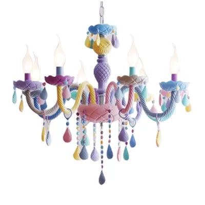 Girls Room Chandelier Lamp: Multicolor Pendant Lighting with Adjustable Chain and Candle, Perfect for Kids!