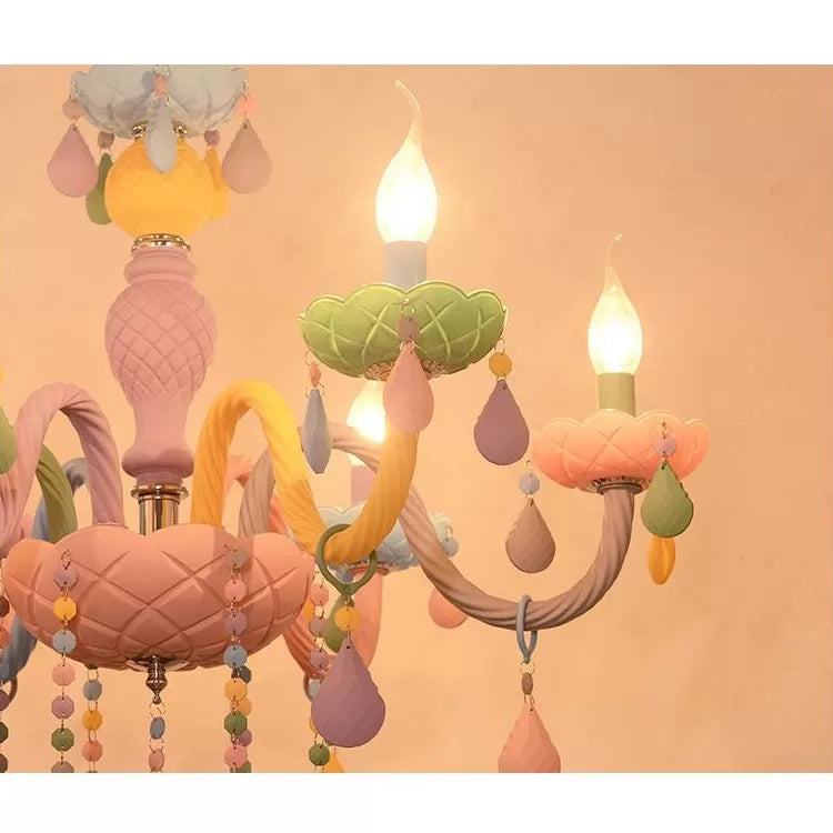 Girls Room Chandelier Lamp: Multicolor Pendant Lighting with Adjustable Chain and Candle, Perfect for Kids!