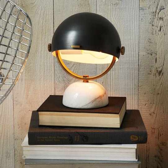 Modern Black/Red Domed Table Lamp with Marble Base - Bedroom Metal Table Light