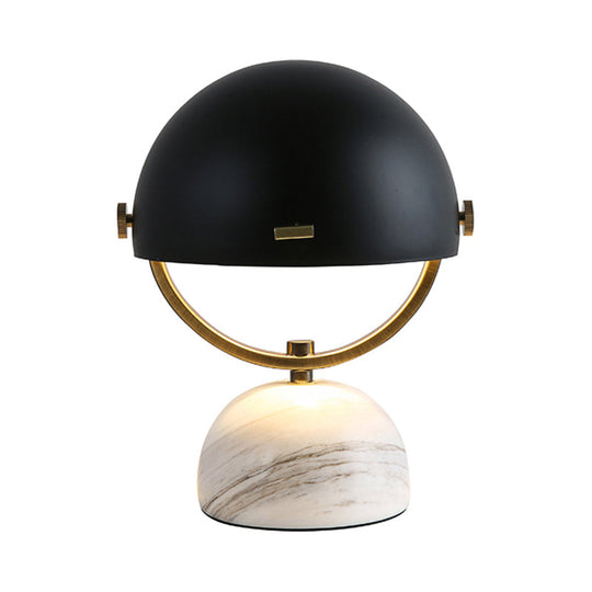 Modern Black/Red Domed Table Lamp with Marble Base - Bedroom Metal Table Light