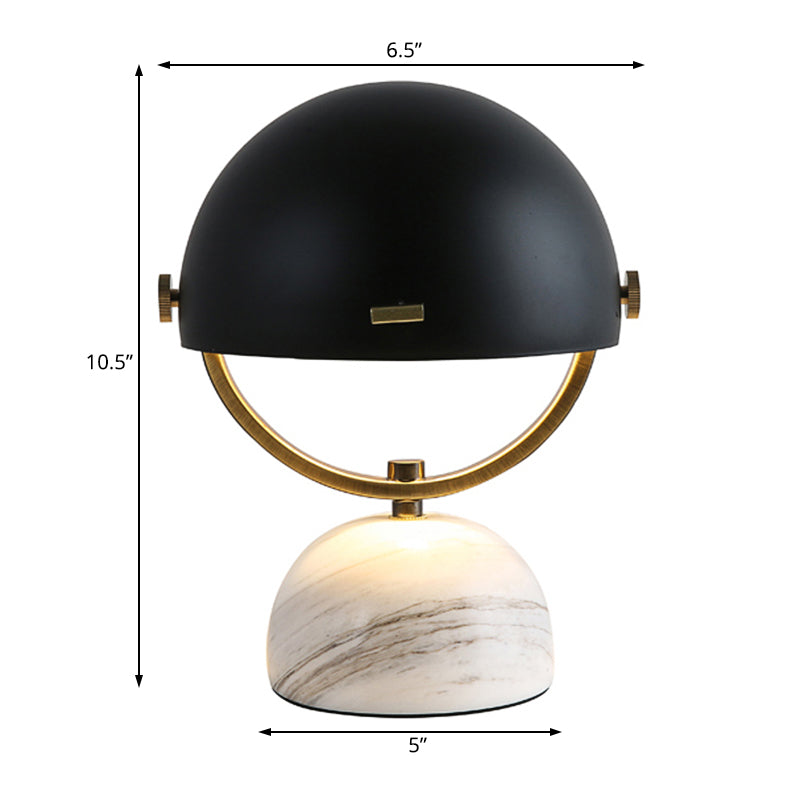 Modern Black/Red Domed Table Lamp with Marble Base - Bedroom Metal Table Light