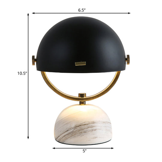 Modern Black/Red Domed Table Lamp with Marble Base - Bedroom Metal Table Light