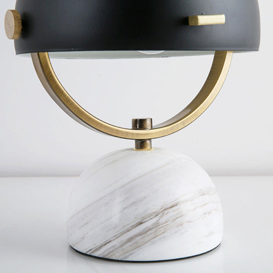 Modern Black/Red Domed Table Lamp with Marble Base - Bedroom Metal Table Light