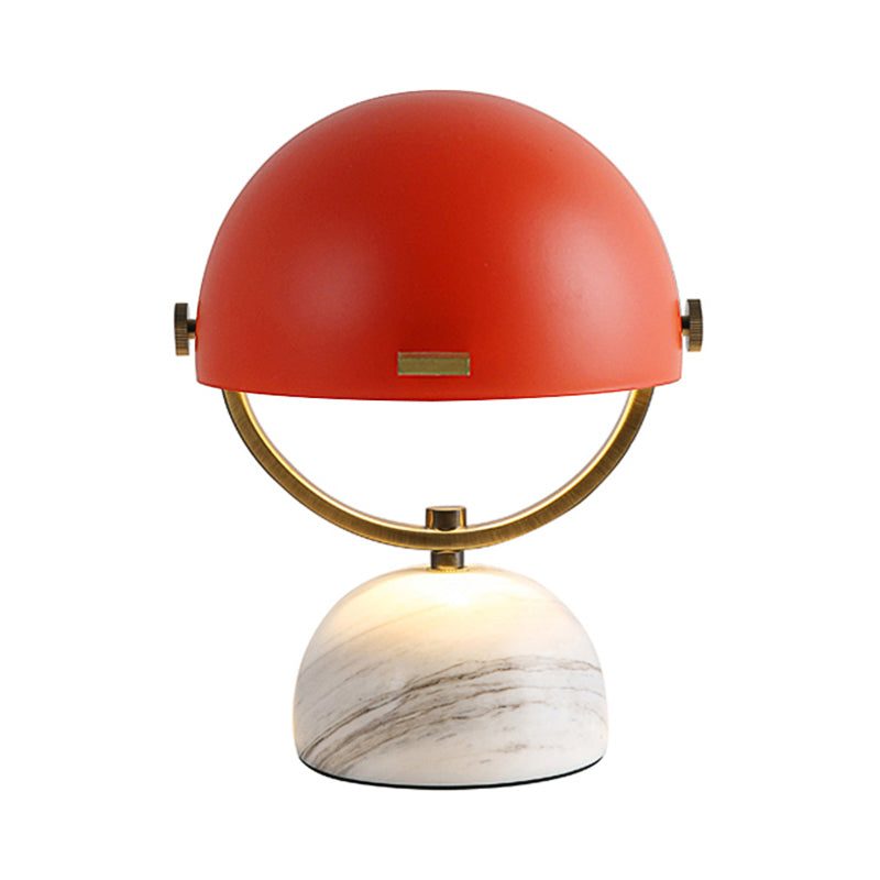 Modern Black/Red Domed Table Lamp with Marble Base - Bedroom Metal Table Light