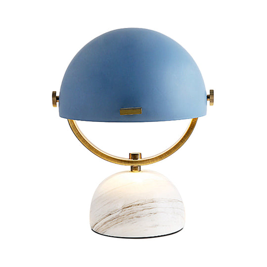 Modern Black/Red Domed Table Lamp with Marble Base - Bedroom Metal Table Light